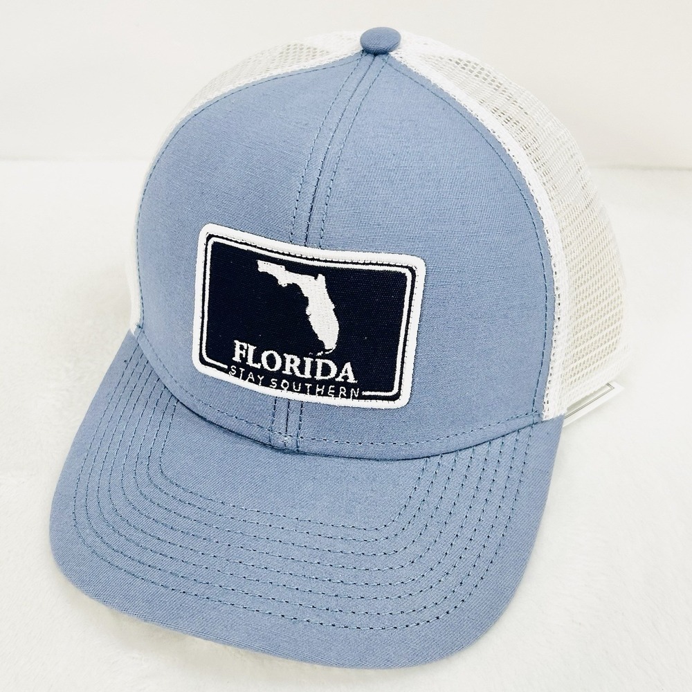 The State Company Florida Square Patch Trucker Hat Cap Adjustable Light Blue